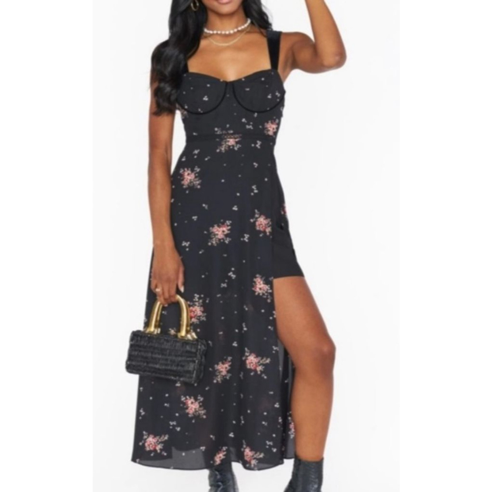 Women's Show Me Your Mumu Floral Bustier Midi Dress Black Red XS